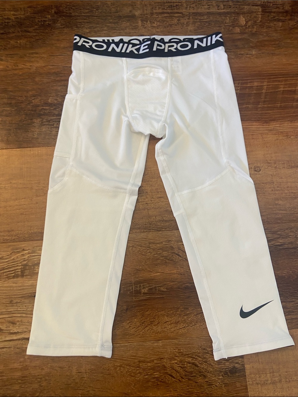 Nike White Kids Compression Leggings with Black Waistband